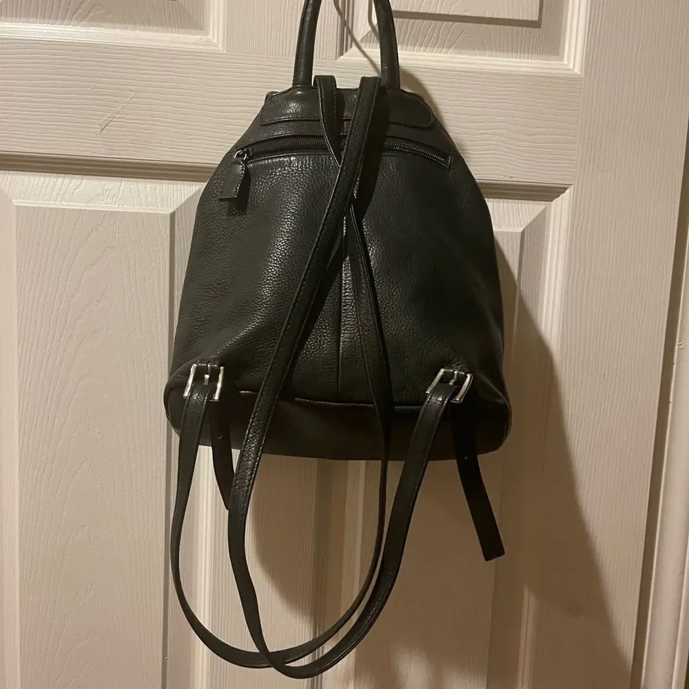 Tignanello Leather Black small Backpack string straps closure.